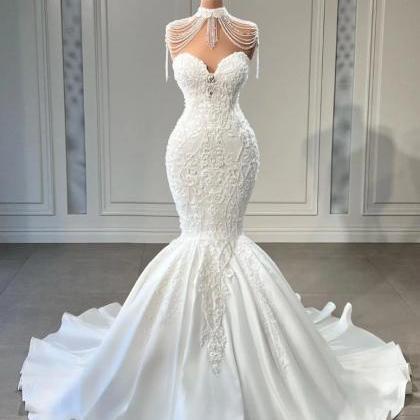 Mermaid Wedding Dress With Jacket For Bride Lace..
