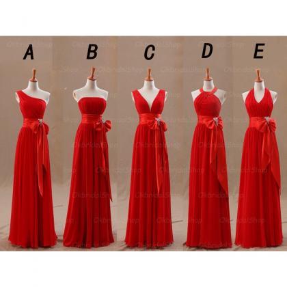 Wedding Party Dresses Mismatched Long Chiffon Red..