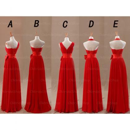 Wedding Party Dresses Mismatched Long Chiffon Red..
