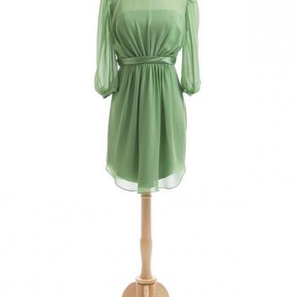 Long Sleeve Modest Green Bridesmaid..