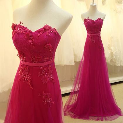 A Line Prom Dress, Fuchsia Prom Dresses, Lace Prom..