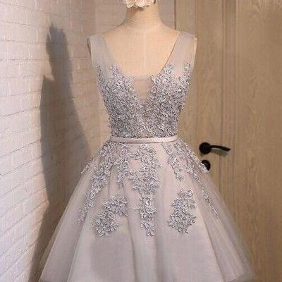 Silver Party Dress, Tulle Party Dress, Lace Party..