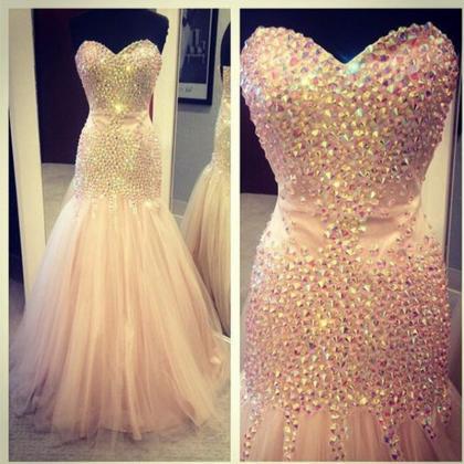 Champagne Prom Dress, Crystal Prom Dresses,..