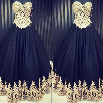 Black Prom Dress, Lace Applique Prom Dress,..