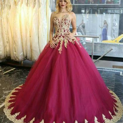 Wine Red Prom Dresses Gold Lace Prom Dresses Prom Ball Gown