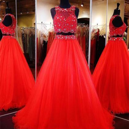 2 Piece Prom Dresses, Red Prom Dresses, A Line..
