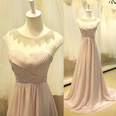 Dusty Pink Prom Dress, Beaded Prom Dress, A Line..