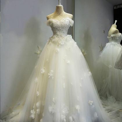 Ivory Wedding Dress, Handmade Flowe..