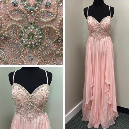 Pink Prom Dresses, Sweetheart Prom Dresses, Pearls..