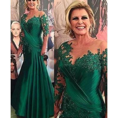 green prom dresses, sheer crew prom dresses, long sleeve prom dresses, lace prom dresses, pleats prom dresses, mermaid prom dresses, green evening dresses, satin prom dresses, pleats formal dresses, arabic party dresses, fashion party dresses