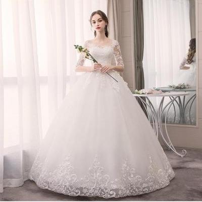 Half Sleeve Wedding Dress Fashion Slim Lace Embroidery Lace Up Plus Size Custom Made Wedding Gown Robe De Mariee