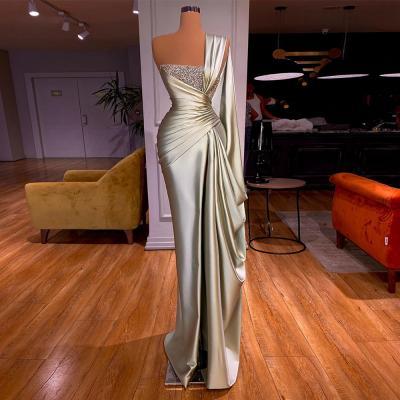 Weilinsha Mermaid Evening Dresses One Shoulder Pleat Beads Prom Dress Floor Length Long Robe De Soiree Pageant Party Gowns