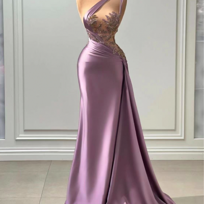 high quality prom dresses, new arrival prom dresses, one shoulder prom dresses, satin prom dresses, lace appliques prom dresses, beaded prom dresses, mermaid prom dresses, cheap evening dresses