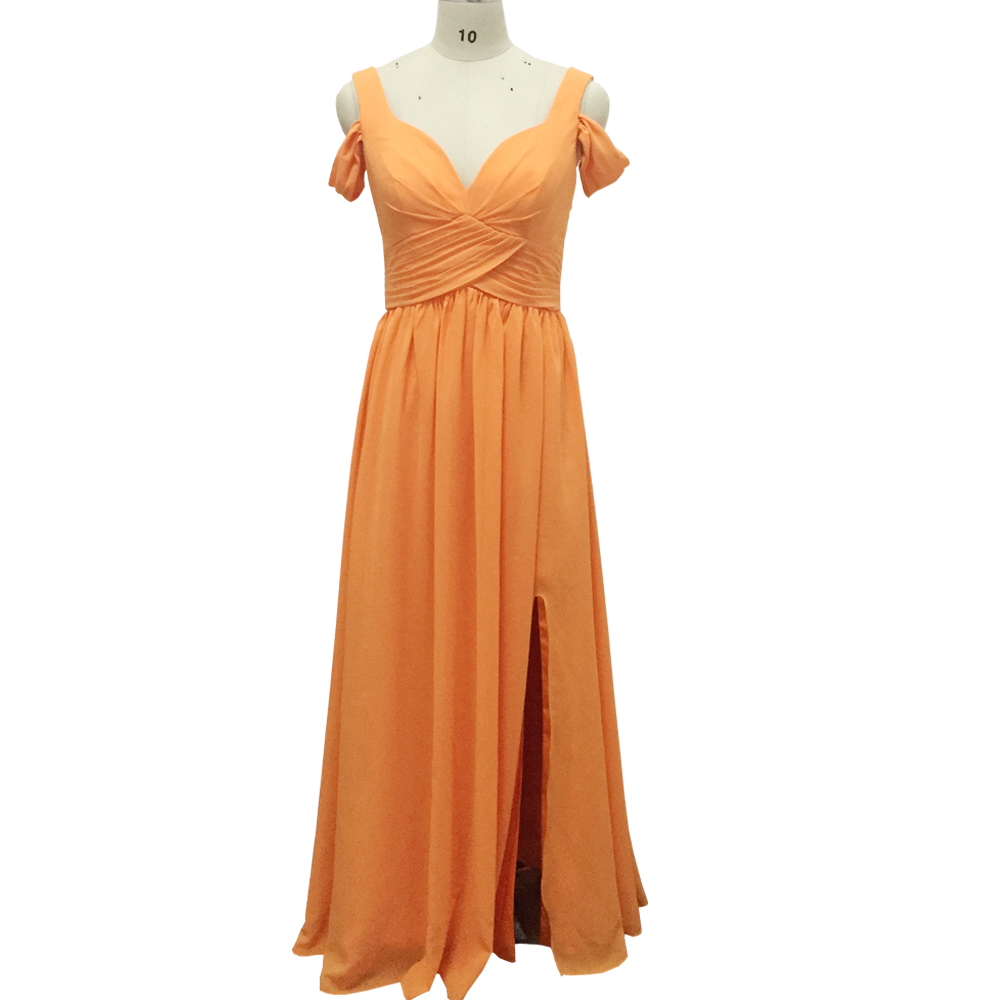 Orange Bridesmaid Dresses, Pleats Prom Dresses, Real Picture Prom Dresses, Off The Shoulder Prom Dresses, Chiffon Bridesmaid Dresses, Long