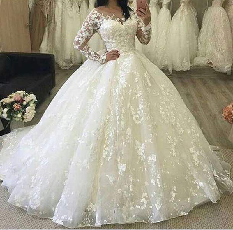 long sleeve puffy wedding dresses