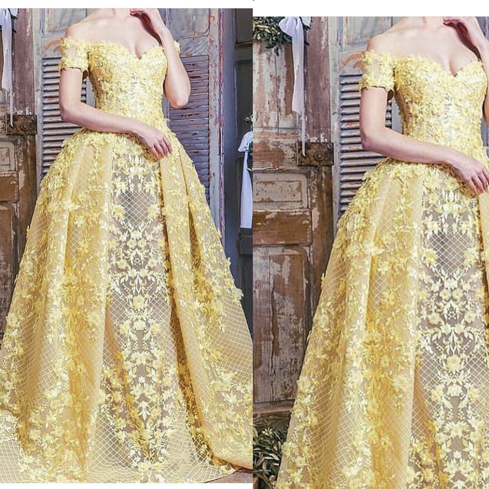 yellow prom dress with flowers