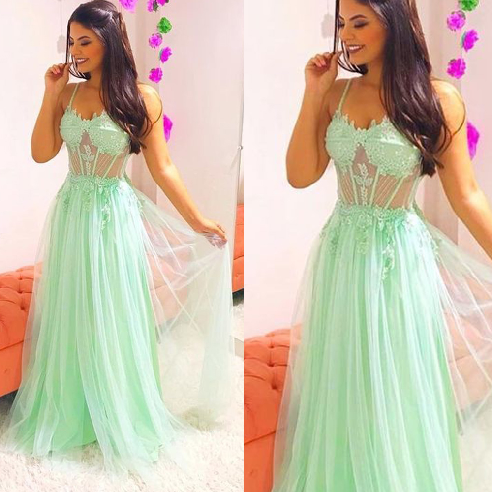 light green evening gown