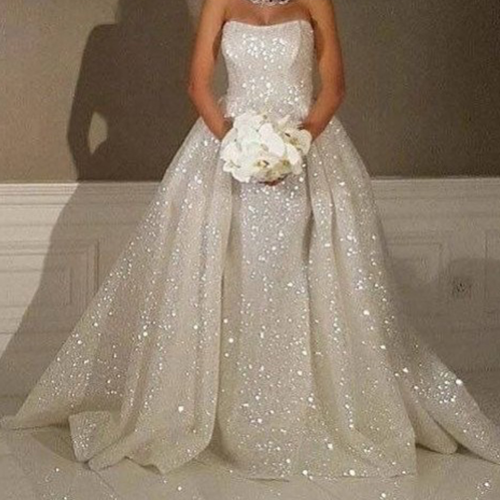 Ball Gown Wedding Dresses Detachable Train Bling Bling Sequins