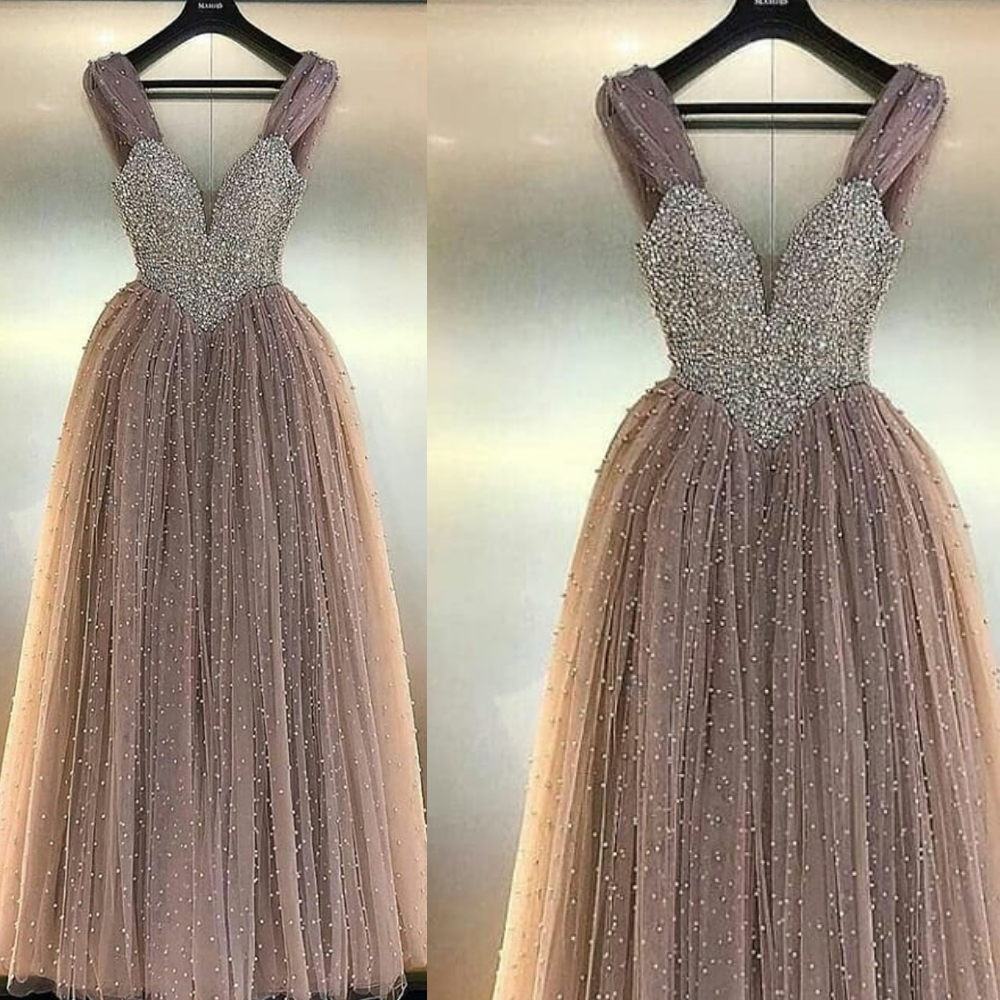 Pearls Prom Dresses, 2020 Prom Dresses, Tulle Prom Dresses, A Line Prom Dresses, Sexy Prom Dresses, Tulle Evening Dresses, Sweetheart Evening