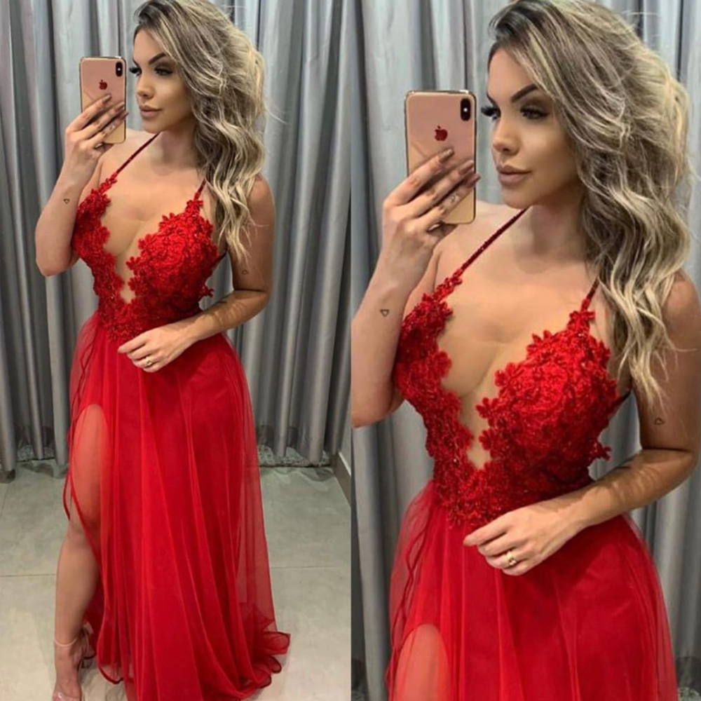 red split prom dress