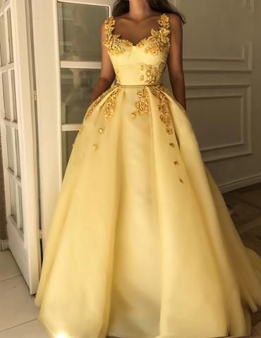 yellow prom dress with flowers