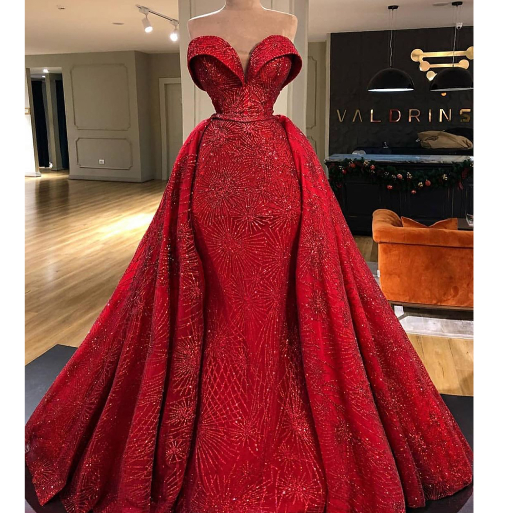 Red Prom Dresses, 2020 Prom Dresses, Sweetheart Prom Dresses, Sparkly Prom Dresses, Sequins Prom Dresses, Detachable Prom Dresses, Detachable