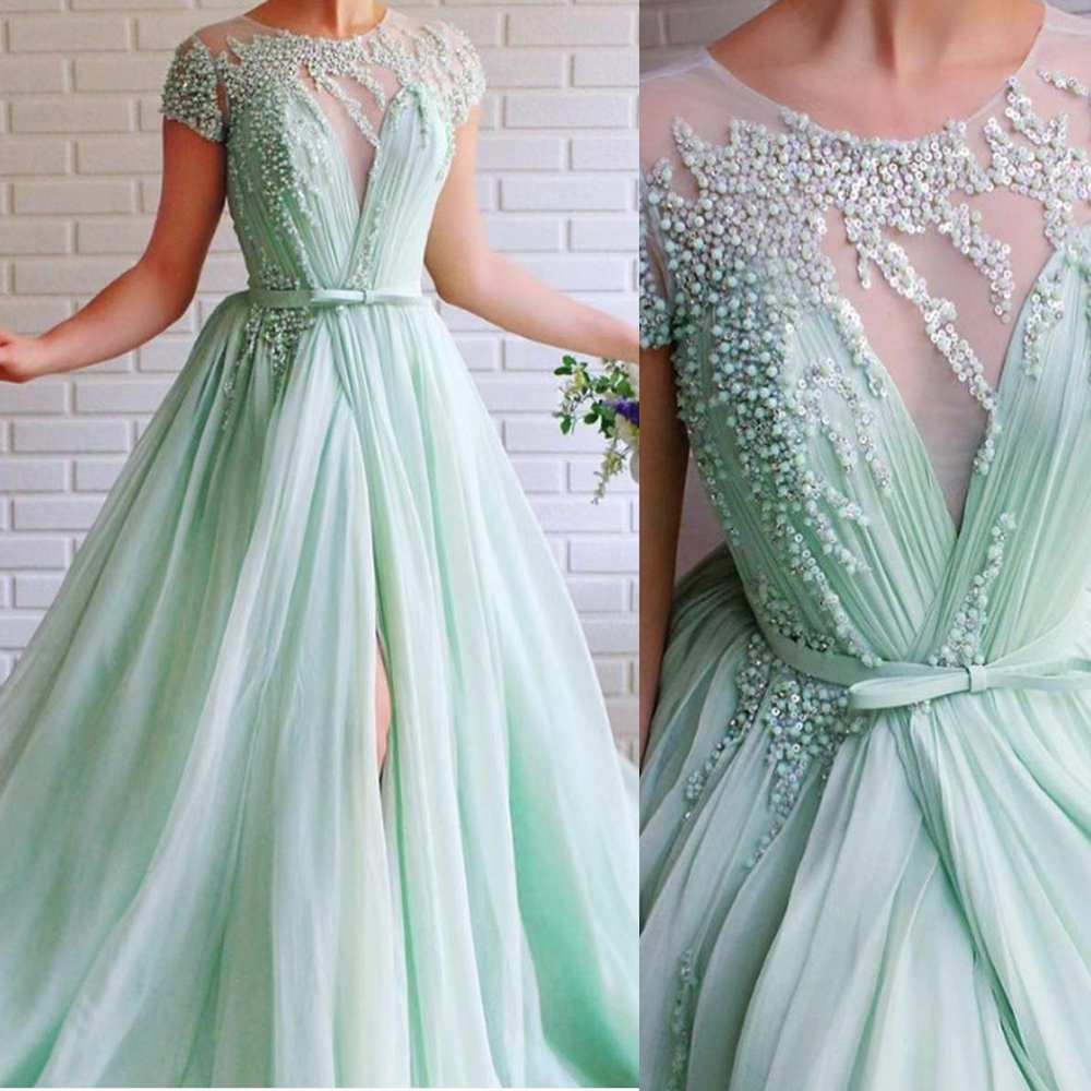 Mint Prom Dresses 2020 Prom Dresses Beaded Prom Dresses Pleats