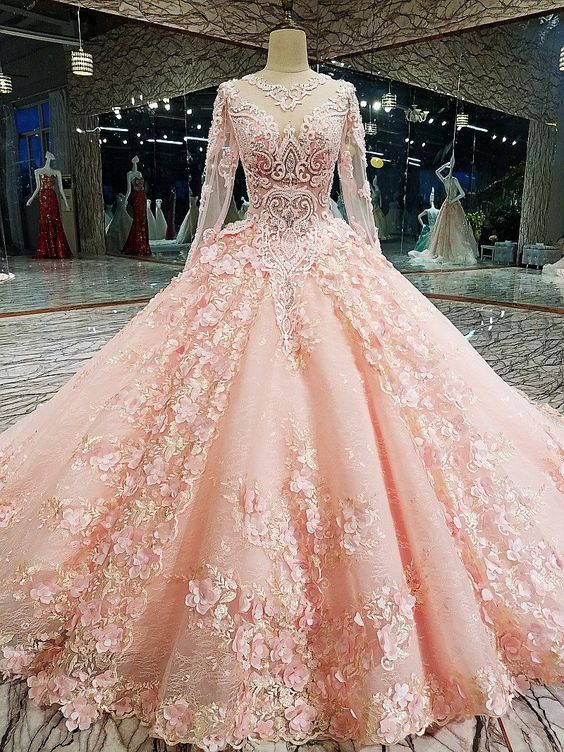 Lace Prom Dresses, 2020 Prom Dresses, Arabic Prom Dresses, Lace Evening Dresses, 2020 Evening Dresses, Pink Prom Dresses, Flowers Prom Dresses,