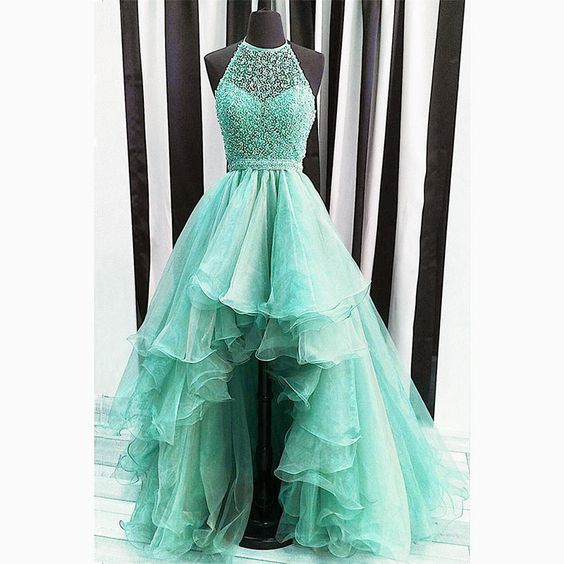 High Front And Low Back Prom Dresses, Organza Prom Dresses, Beaded Prom Dresses , Ruffle Prom Dresses, Organza Prom Dresses, Hi-lo Prom Dresses,