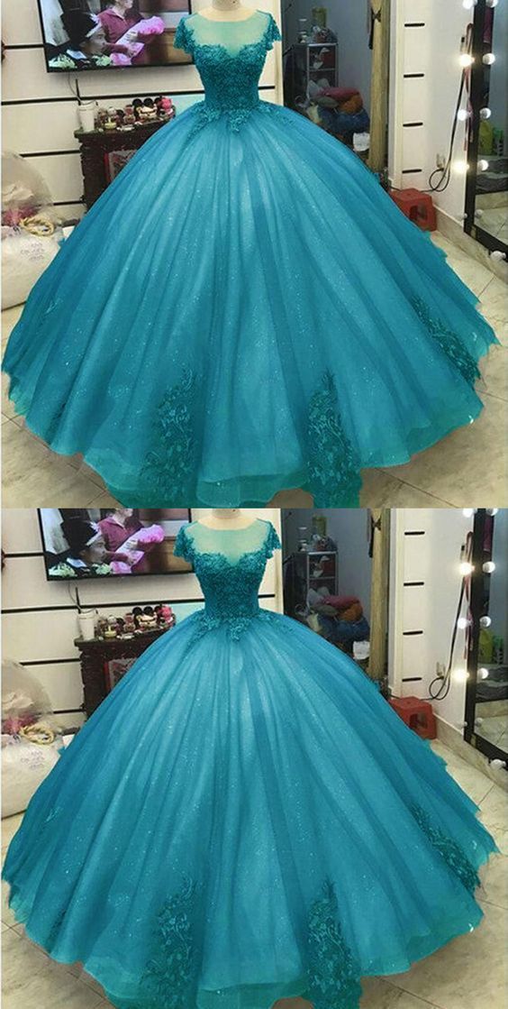 Blue Prom Dresses, Sheer Crew Prom Dresses, Tulle Prom Dresses, Arabic Evening Dress, Party Dresses, Tulle Formal Dresses, Lace Evening