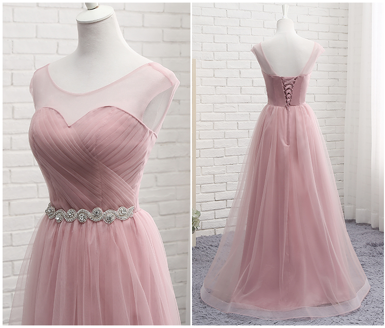 Pink Bridesmaid Dreses, Pleats Bridesmaid Dresses, A Line Bridesmaid Dresses, 2020 Bridesmaid Dresses, Arabic Bridesmaid Dress, Tulle Bridesmaid