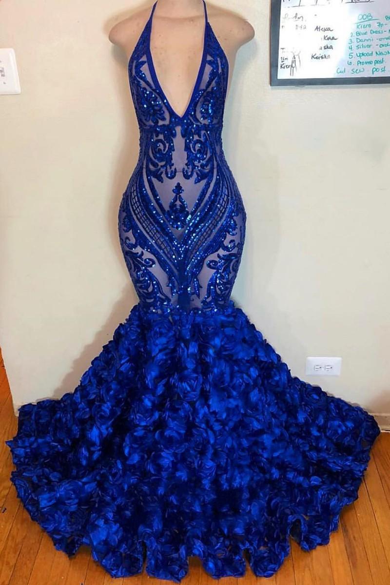 Mermaid Prom Dresses 2020, Royal Blue Evening Dresses, Hand Made Flowers Prom Dress, Prom Dresses, Arabic Evening Dress, Lace Prom Dress, Royal