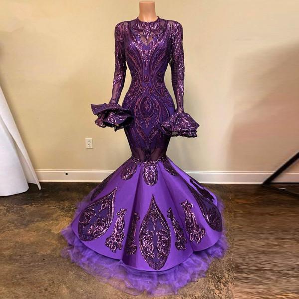 Purple Prom Dresses, 2020 Prom Dresses, Long Sleeve Prom Dresses, Mermaid Prom Dresses, Lace Prom Dresses, Evening Dresses, Custom Make Party
