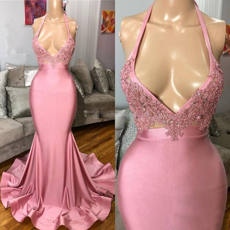 Mermaid Prom Dresses, Lace Prom Dresses, 2020 Prom Dresses, Arabic Prom Dresses, Pink Evening Dresses, V Neck Prom Dresses, Sexy Evening Dresses,