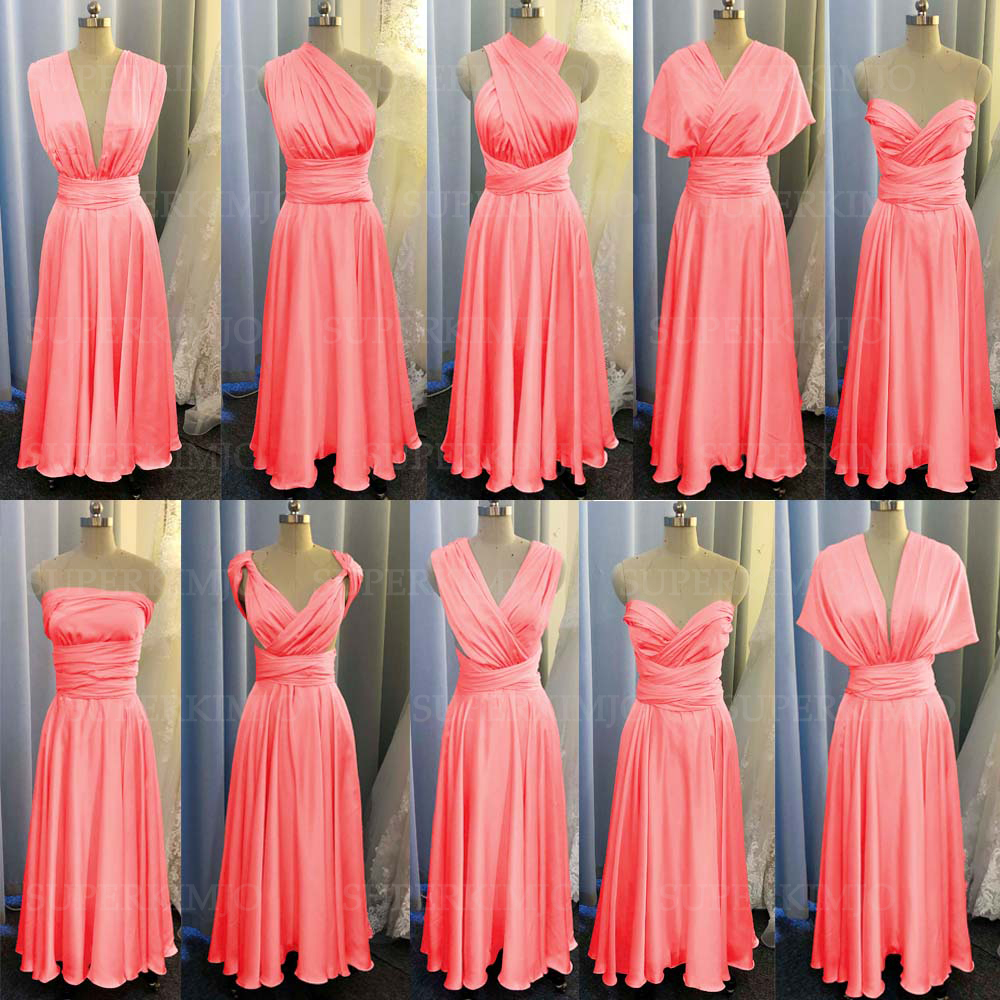 Coral Bridesmaid Dress, Coral Evening Dresses, Chiffon Wedding Party Dresses, Evening Gowns, Convertible Bridemsaid Dress, Chiffon Bridesmaid
