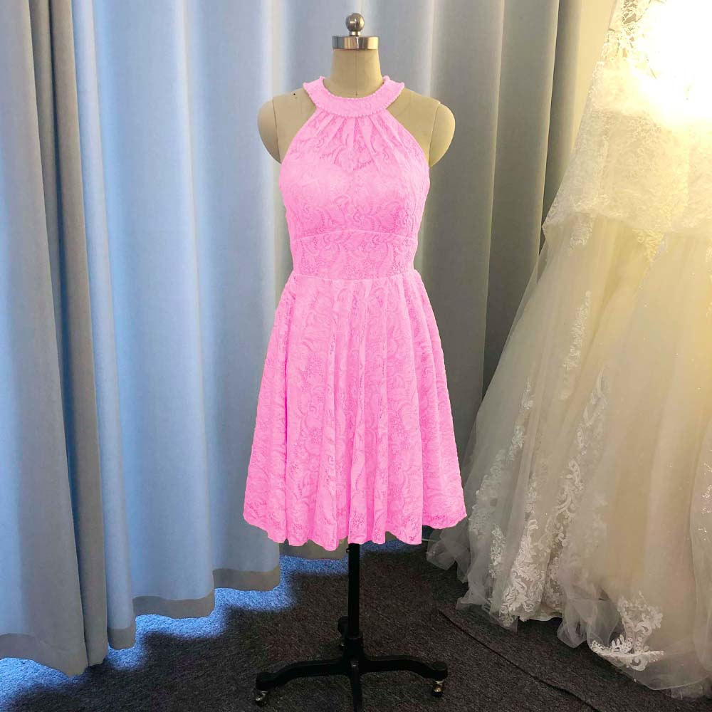 pink bridesmaid dresses, lace bridesmaid dresses, short bridesmaid dresses, halter bridesmaid dresses, new arrival bridesmaid dresses, mini bridesmaid dresses, fashion bridesmaid dresses, pink evening dress, evening gowns