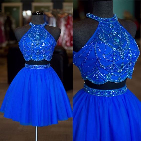 Royal Blue Prom Dreses, Two Pieces Prom Drssesm Tulle Evening Dresses, Fashion Party Drsses, Crystal Evening Dresses, Ball Gown Party Dress,