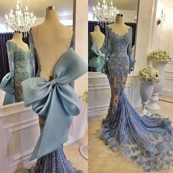 Blue Prom Dresses, Lace Prom Dresses, Backless Prom Dresses, Mermaid Prom Dresses, Bow Prom Dresses, Blue Evening Dresses, Arabic Formal Dresses,