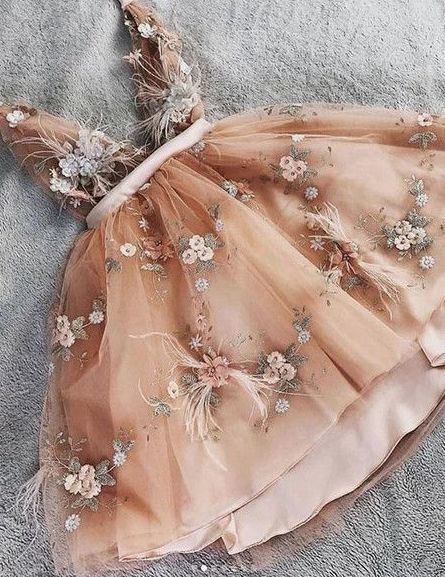 Champagne Prom Dresses 2021, Deep V Neck Prom Dress, Flowers Evening Dress, Tulle Evening Dresses, Party Dress, Sexy Formal Dresses, Evening