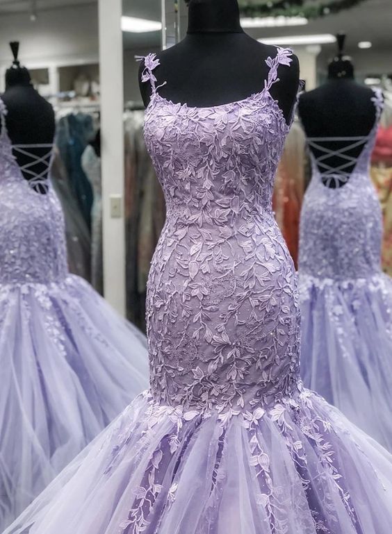 Mermaid Prom Dresses, Purple Prom Dresses, Lace Prom Dresses, Mermaid Evening Dresses, Square Neck Prom Dresses, Party Dresses, Party Dresses,