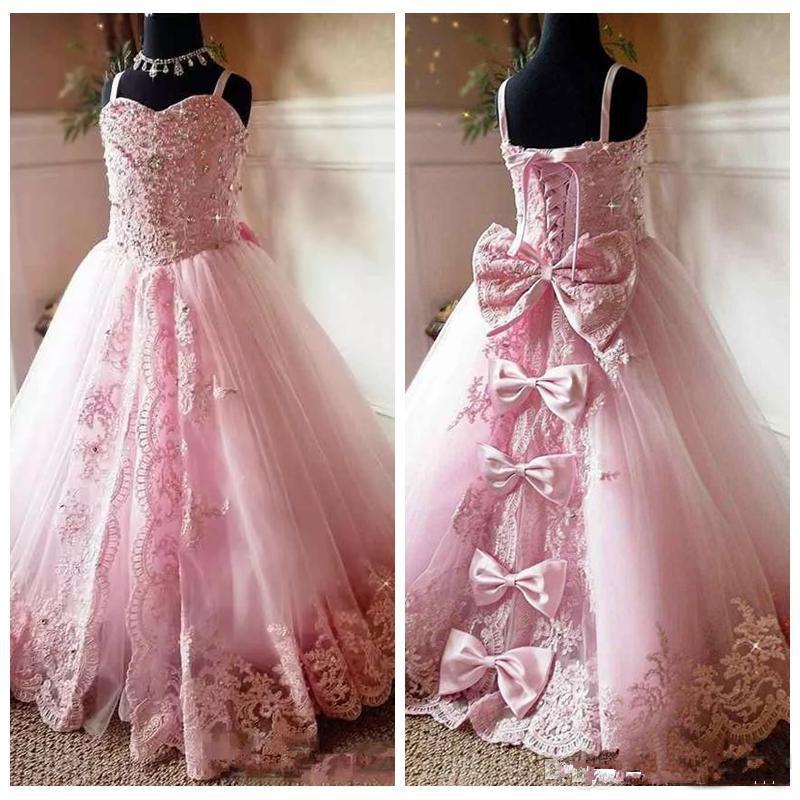 Pink Flower Girls Dresses, Lace Flower Girls Dress, Beaded Flower Girls Dress, Tulle Flower Girls Dresses, Ball Gown Girls Pageant Dresses, Party