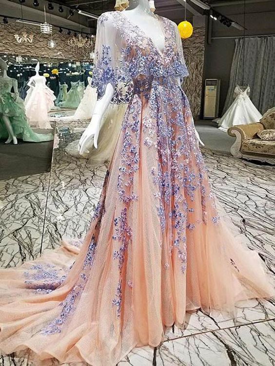 Lace Prom Dresses 2021, V Neck Prom Dress, Coral Prom Dress, Tulle Prom Dresses, Evening Dresses, Sexy Evening Dress, Lace Party Dresses, Custom