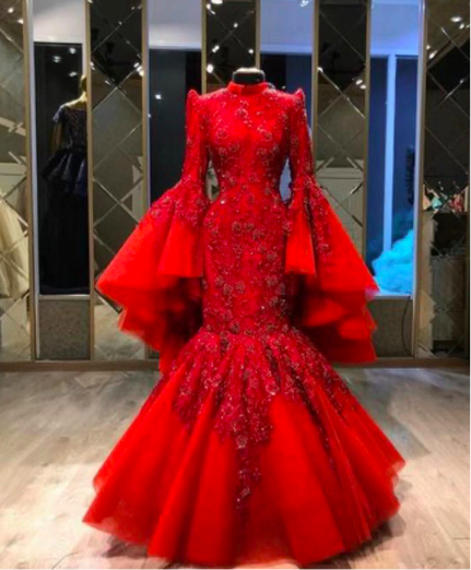 Red Prom Dresses, Custom Make Evening Dress, Mermaid Prom Dress, Lace Prom Dress, High Neck Prom Dress, Fashion Evening Dresses, Party Dresses,