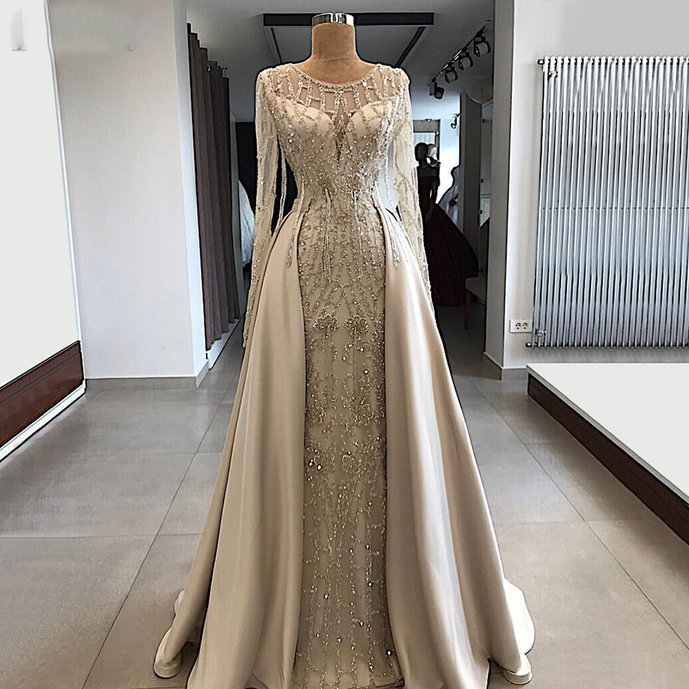 Crystal Prom Dresses, 2021 Prom Dresses, Detachable Skirt Prom Dresses, Beaded Evening Dresses, Fashion Formal Dresses, Arabic Evening Gowns.