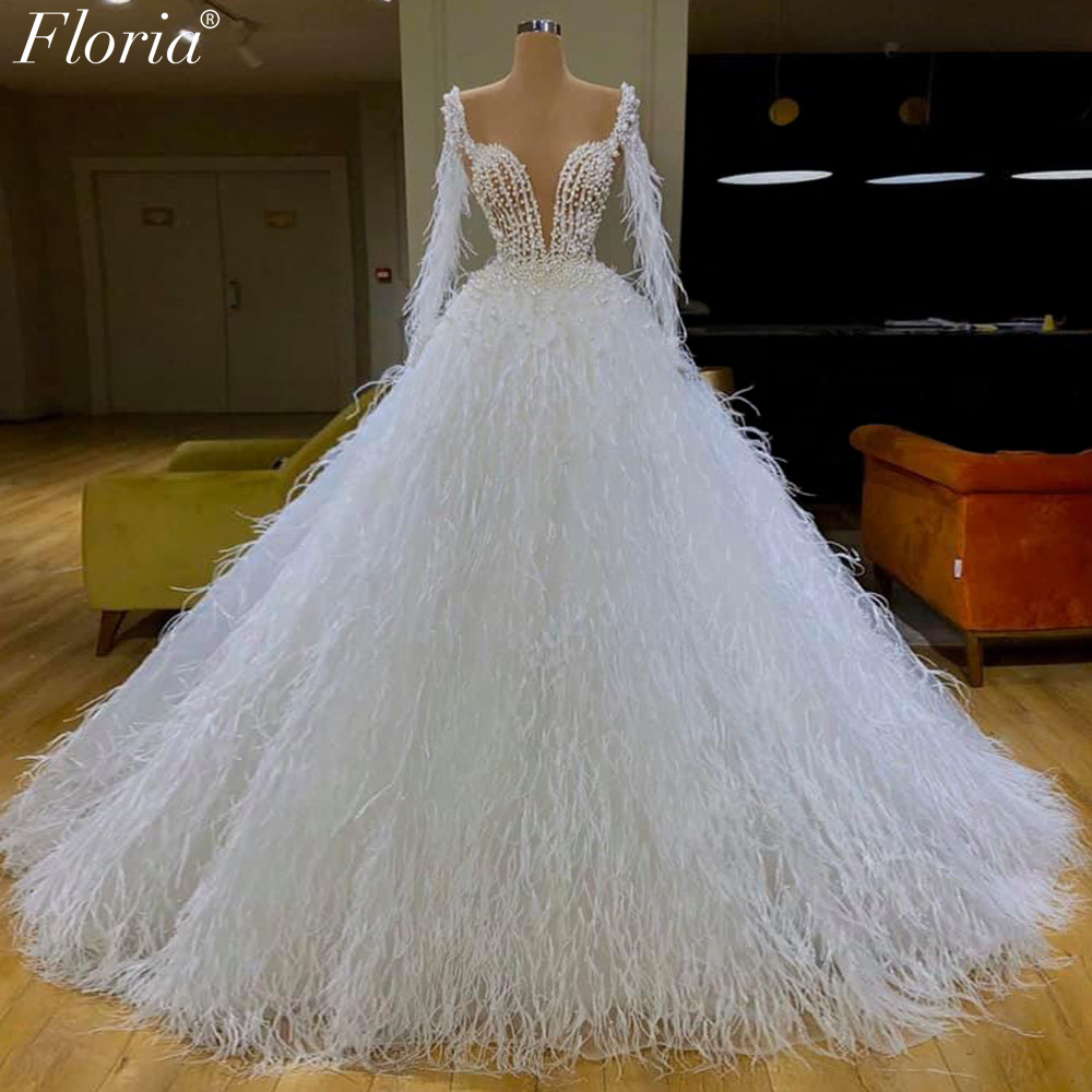 Feather Wedding Dresses, Ball Gown Wedding Dresses, Bridal Dresses, Newest Bridal Dresses, Long Sleeve Wedding Dresses, Custom Make Wedding