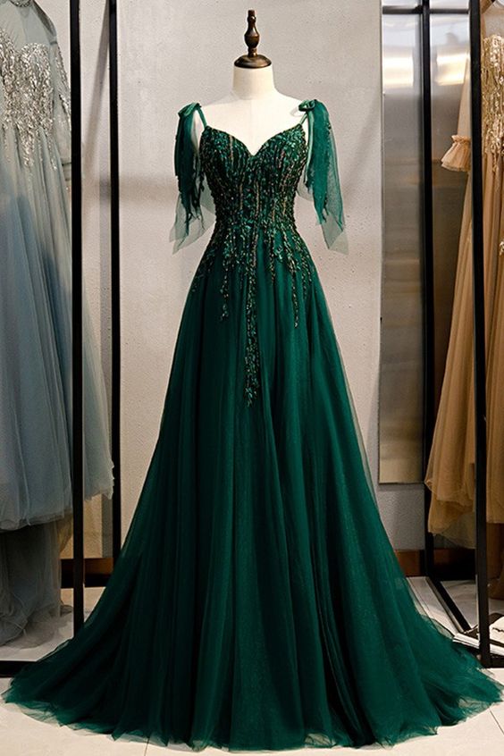 Green Prom Dress, Lace Prom Dresses, Sweetheart Prom Dresses, Tulle