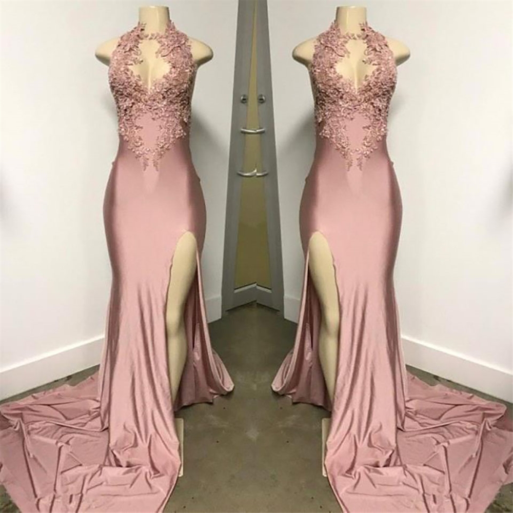 Plus Size Formal Woman Lady Evening Dresses Prom Party Gown Birthday Christmas Mermaid High Neck Beaded Thigh-high Slits Girl