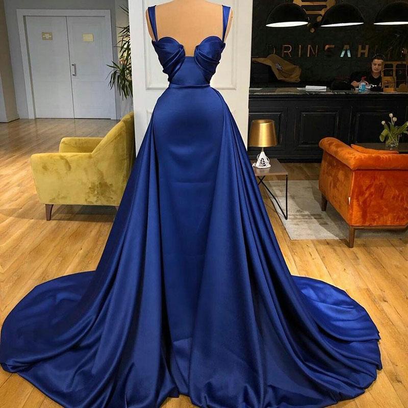 Royal Blue Prom Dresses, 2021 Prom Dresses, Detachable Prom Dresses, Satin Prom Dresses, Arabic Prom Dresses, Custom Make Prom Dresses, Long
