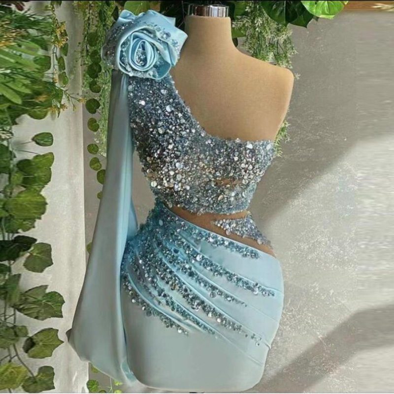 Blue Prom Dresses, Two Pieces Prom Dress, Sexy Sheath Prom Dress, One Shoulder Prom Dress, Beaded Prom Dresses, Crystal Prom Dresses, Evening