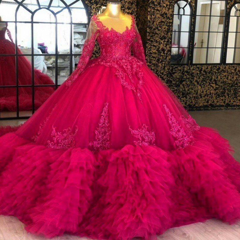 Ball Gown Prom Dresses, Prom Dresses, Red Prom Dresses, Lace Prom Dresses, Custom Make Evening Dresses, 2022 Prom Dresses, Ruffle Prom Dresses,
